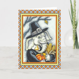 THANKSGIVING PACHYDERM, THANKFUL PILGRIM ELEPHANT HELGKORT