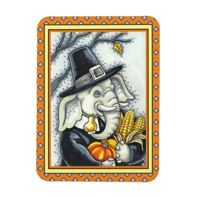 THANKSGIVING PACHYDERM, THANKFUL PILGRIM ELEPHANT MAGNET (Vertikal)