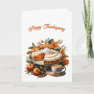 Thanksgiving Paj Pumpkins Flowers Illustration Kort