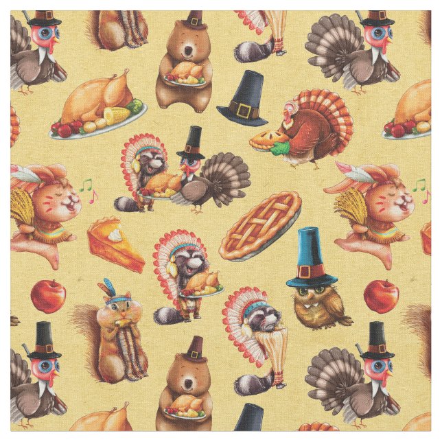 Thanksgiving Paj Turkiet Animals Pumpkin Mönster Tyg (Närbild)