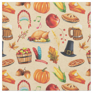 Thanksgiving Paj Turkiet Pumpkin Mönster Tyg