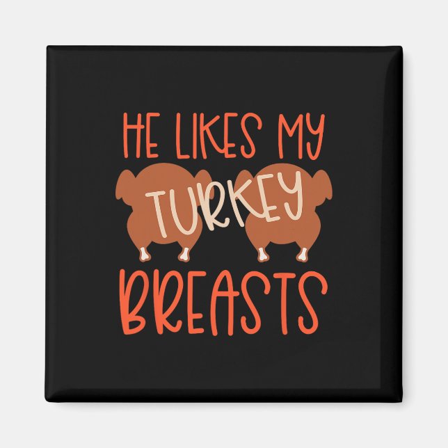 Thanksgiving Par Turkiet Breast hon gillar min dok Magnet (Framsidan)