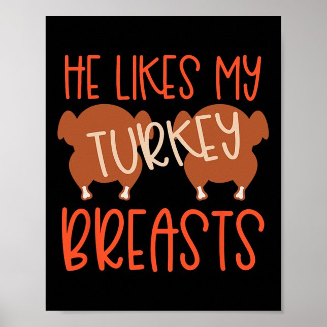 Thanksgiving Par Turkiet Breast hon gillar min dok Poster (Framsidan)