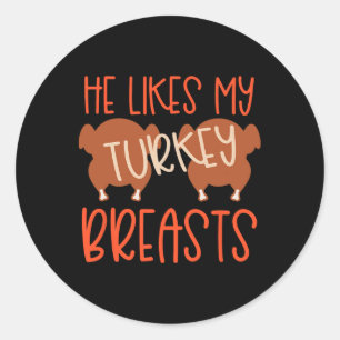 Thanksgiving Par Turkiet Breast hon gillar min dok Runt Klistermärke
