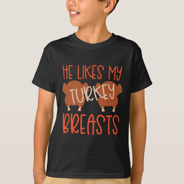 Thanksgiving Par Turkiet Breast hon gillar min dok T Shirt (Framsida)