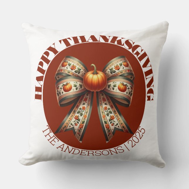  Thanksgiving Party& custom Family Name Simple Kudde (Framsida)