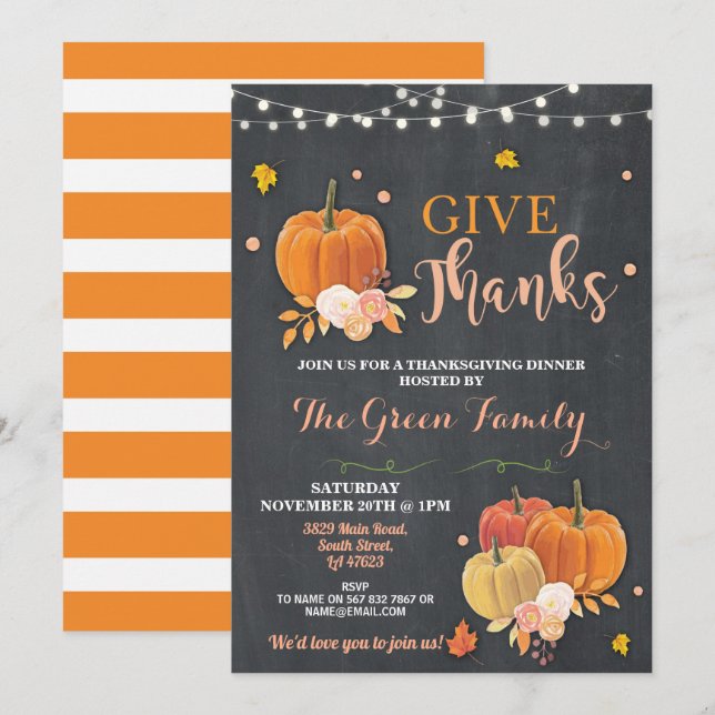 Thanksgiving Party Fall Rustic Ljus Middag Inbjudningar (Fram/baksida)