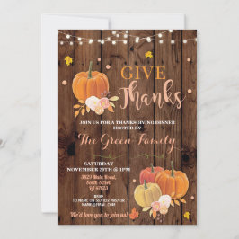 Thanksgiving Party Fall Wood Pumpkin Dinner Inbjudningar