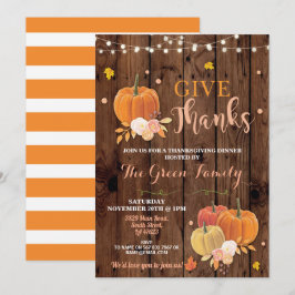 Thanksgiving Party Fall Wood Pumpkin Dinner Inbjudningar
