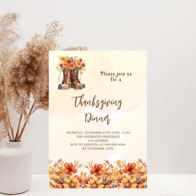 Thanksgiving party orange faller blommigt lyx lyx inbjudningar (Skapare uppladdad)