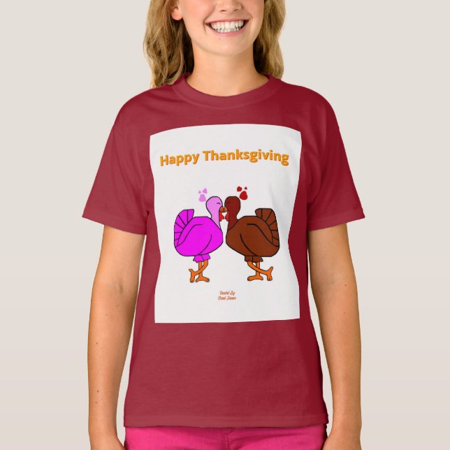 Thanksgiving Passion Girls Maroon Basic T Shirt (Framsida)