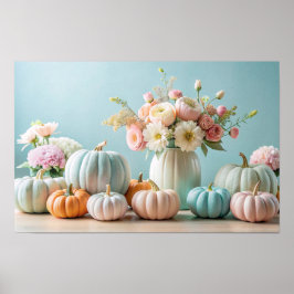 Thanksgiving Pastel Pumpkins and Blommigt Arrangem Poster