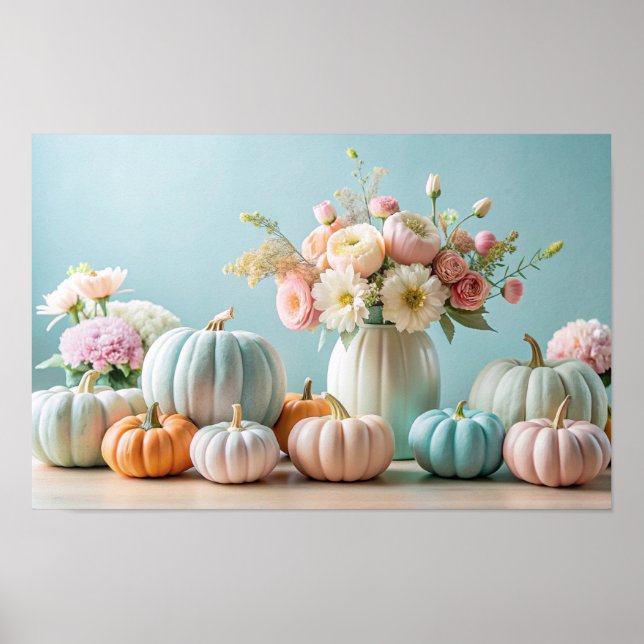 Thanksgiving Pastel Pumpkins and Blommigt Arrangem Poster (Framsidan)