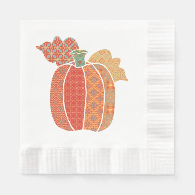 Thanksgiving Patchwork Pumpkin Luncheon Napkin Pappersservett (Framsidan)