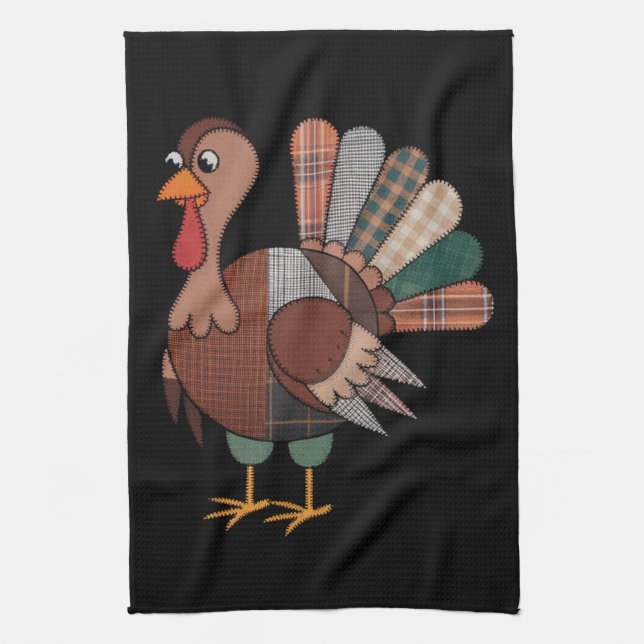 Thanksgiving Patchwork Quilted Turkey Fall Kökshandduk (Vertikal)