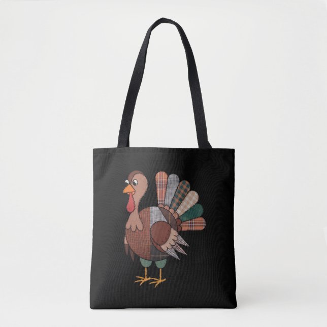 Thanksgiving Patchwork Quilted Turkey Fall Tygkasse (Framsida)
