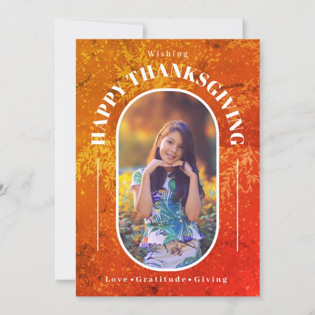 Thanksgiving Photo Modern Orange Brown Julkort (Framsida)