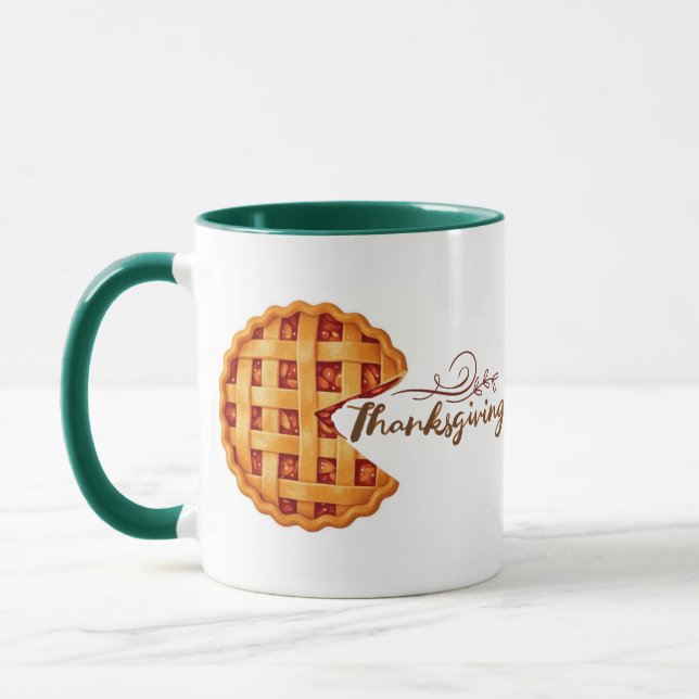 Thanksgiving Pie Slice Retro Arcade Green Handle Mugg (Vänster)