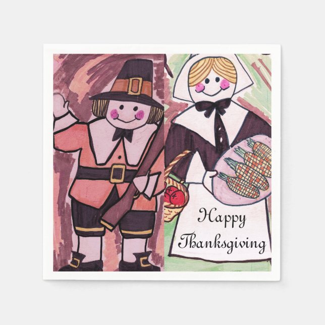THANKSGIVING PILGRAMS napkins Pappersservett (Framsidan)
