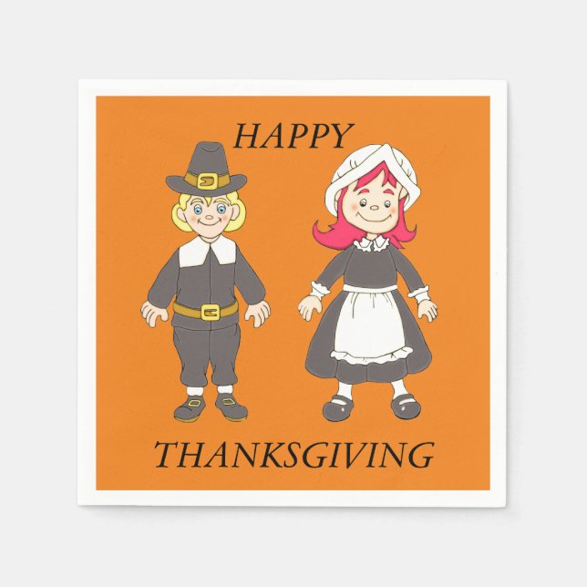 Thanksgiving Pilgrim Boy and Girl Pappersservett (Framsidan)
