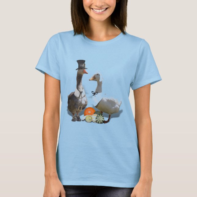 Thanksgiving Pilgrim Duck Couple T Shirt (Framsida)