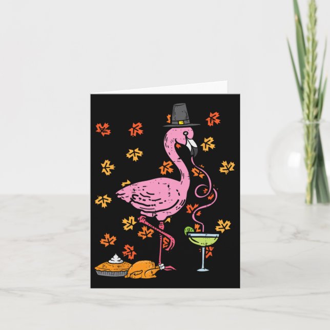 Thanksgiving Pilgrim Flamingo Fall Autumn Manar Wo Kort (Framsida)