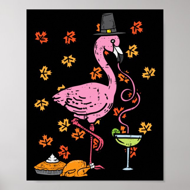 Thanksgiving Pilgrim Flamingo Fall Autumn Manar Wo Poster (Framsidan)
