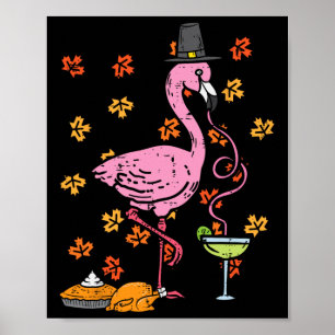 Thanksgiving Pilgrim Flamingo Fall Autumn Manar Wo Poster