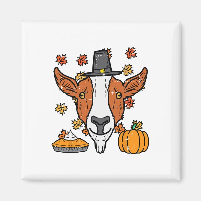 Thanksgiving Pilgrim Goat Funny Fall Autumn Manar  Magnet (Framsidan)