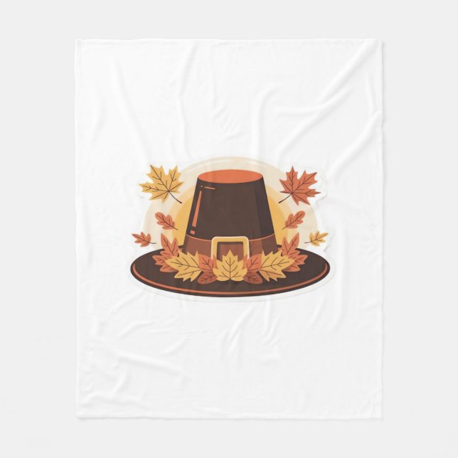 Thanksgiving Pilgrim Hat - Höstskördedesign C Fleecefilt (Framsidan)