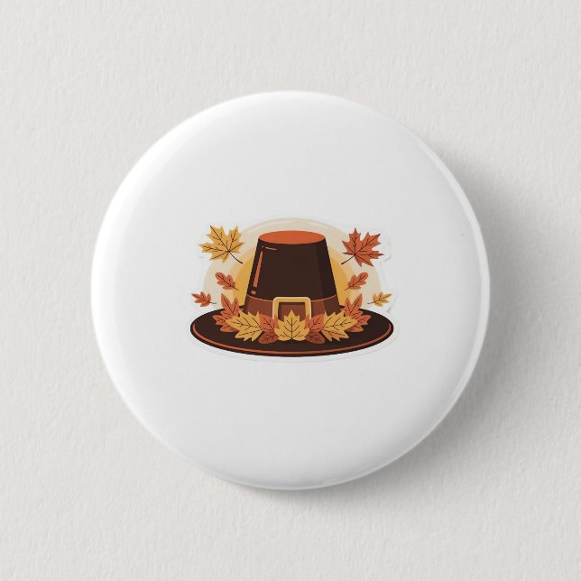 Thanksgiving Pilgrim Hat - Höstskördedesign C Knapp (Framsida)