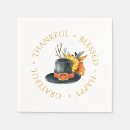 Thanksgiving Pilgrim Hat Pumpkin Solros Pappersservett