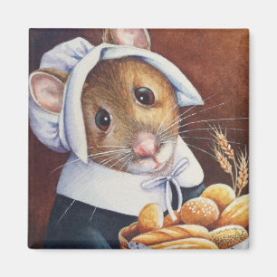 Thanksgiving Pilgrim Mouse Bread Basket Art Magnet