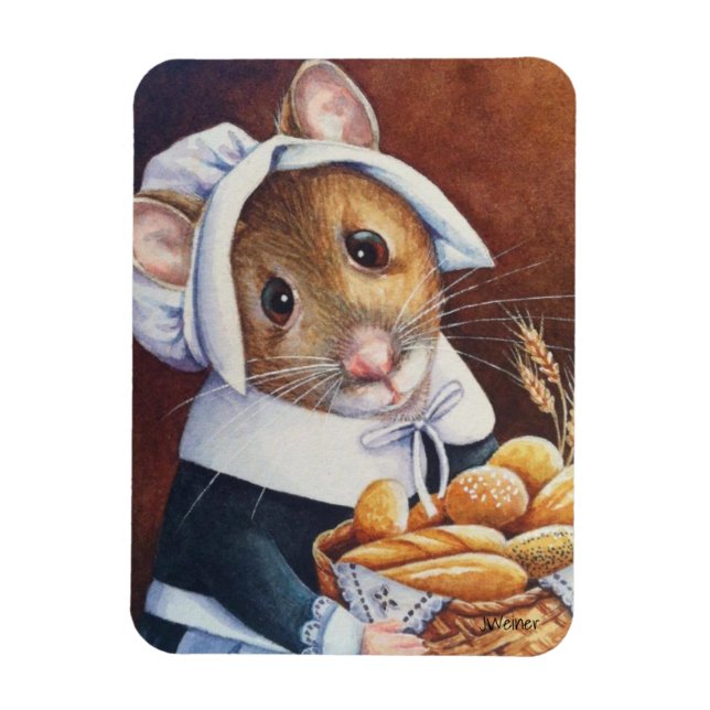 Thanksgiving Pilgrim Mouse Bread Basket Art Magnet (Vertikal)