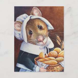 Thanksgiving Pilgrim Mouse Bread Basket Art Vykort
