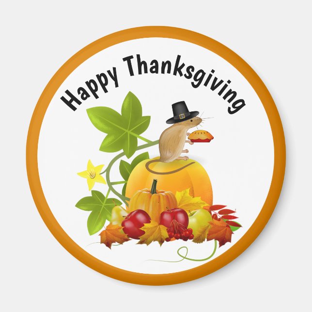 Thanksgiving Pilgrim Mouse och Pumpkin Fridge Magnet (Framsidan)