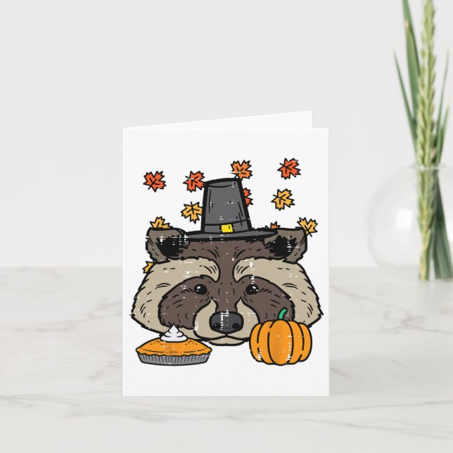 Thanksgiving Pilgrim Raccoon Cute Fall Hösten Mana Kort (Framsida)