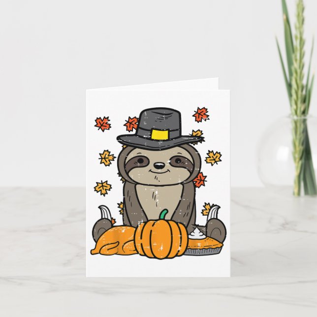 Thanksgiving Pilgrim Sloth Cute Fall Hösten Manar  Kort (Framsida)