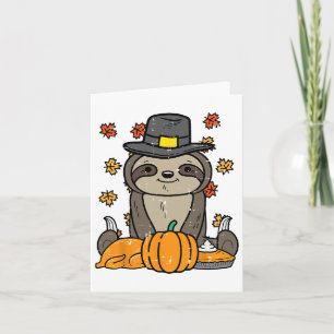 Thanksgiving Pilgrim Sloth Cute Fall Hösten Manar Kort