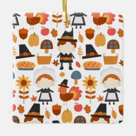 Thanksgiving Pilgrims Harvest Mönster Julgransprydnad Keramik
