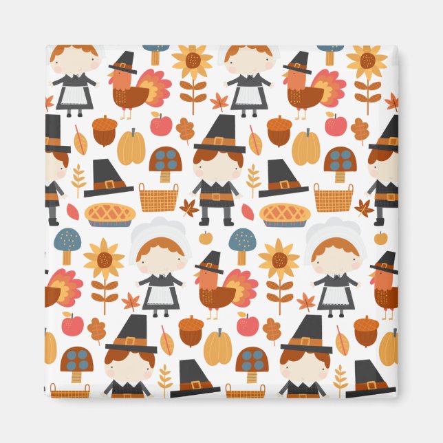Thanksgiving Pilgrims Harvest Mönster Magnet (Framsidan)