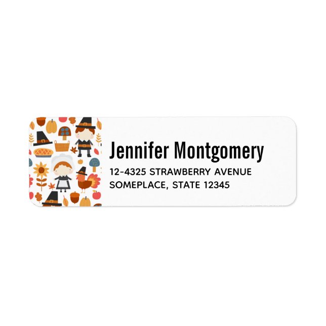 Thanksgiving Pilgrims Harvest Mönster Returadress Etikett (Framsidan)