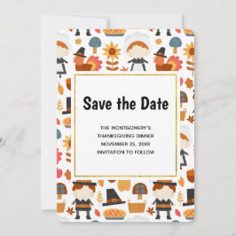 Thanksgiving Pilgrims Harvest Mönster Spara Datumet