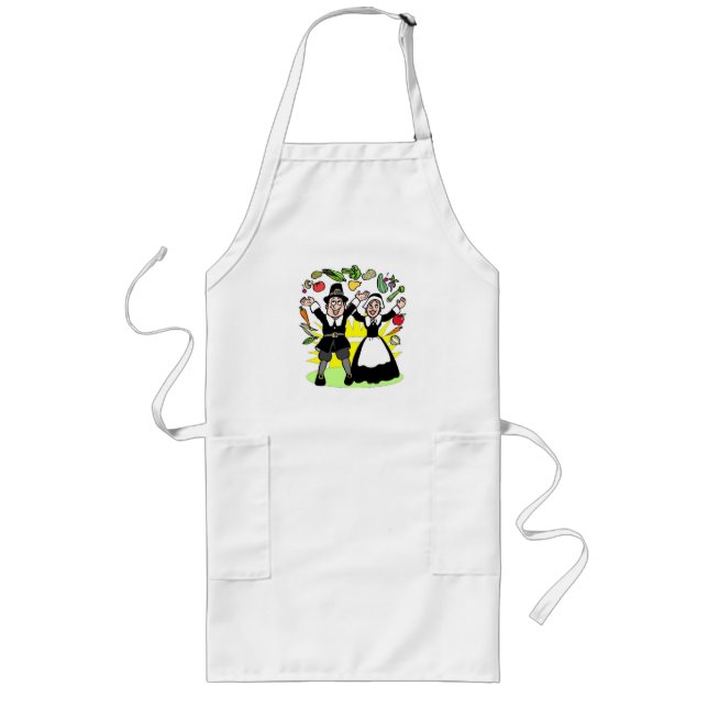 Thanksgiving Pilgrims Long Apron Långt Förkläde (Framsidan)