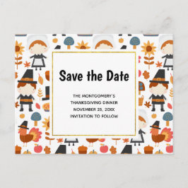 Thanksgiving Pilgrims Mönster Spara datum Inbjudan Vykort