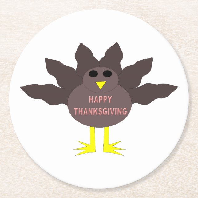 Thanksgiving Plockat Turkiet Pappert Underlägg Papper Rund (Framsidan)