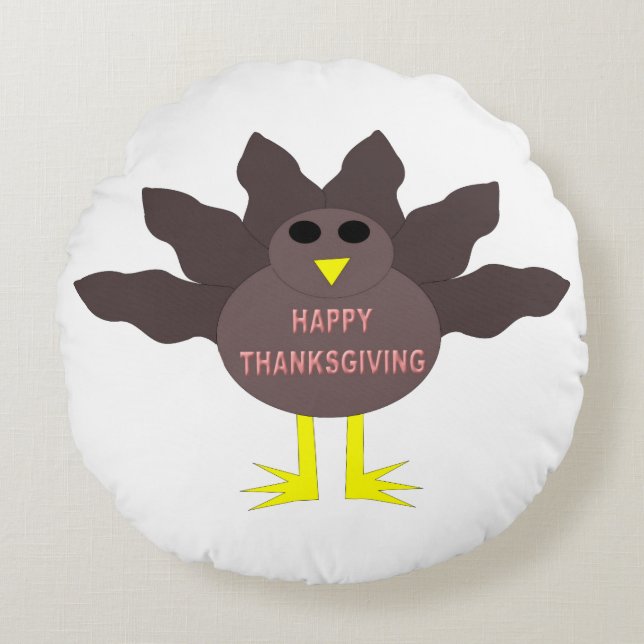 Thanksgiving Plockerad Turkiet Pillow Rund Kudde (Framsidan)