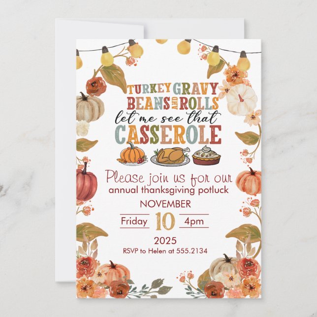 Thanksgiving Potluck Invitation Rustic Fall Party Inbjudningar (Framsida)