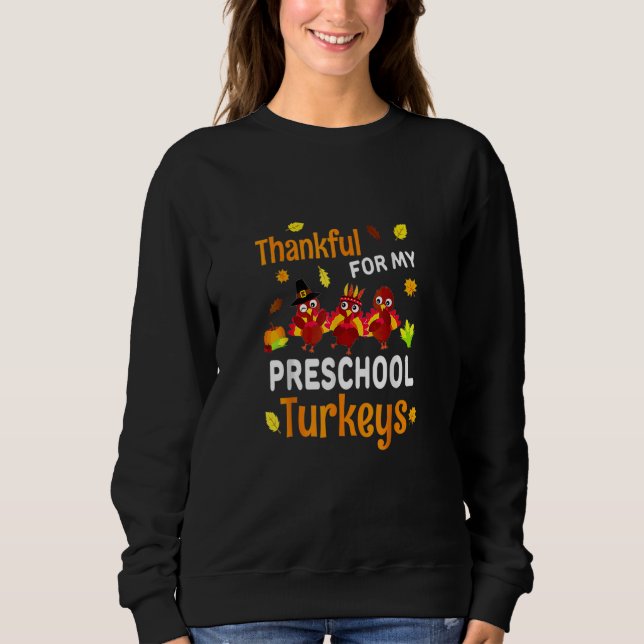 Thanksgiving Preschool Teacher Thankful Turkeys T Shirt (Framsida)