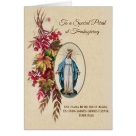 Thanksgiving Priest Virgin Mary Autumn Flowers Hälsningskort